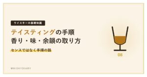 ウイスキーのテイスティング手順を解説する記事のアイキャッチ