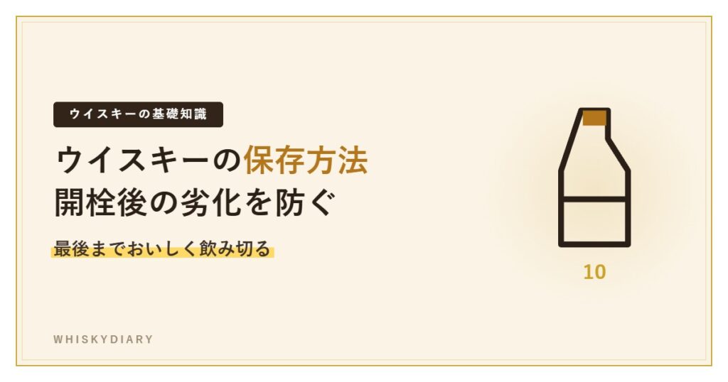 ウイスキーの保存方法を解説する記事のアイキャッチ